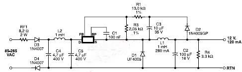 典型的輸出為12 V、120 mA的非隔離電源