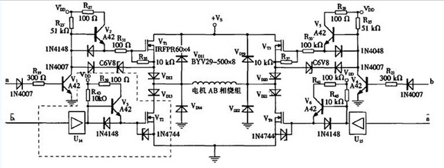 圖2給出了驅動器AB相線圈功率驅動部分原理圖