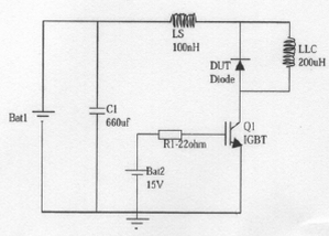 圖4  測(cè)試二扱管開(kāi)關(guān)性能的電感負(fù)載測(cè)試電路