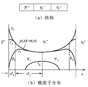 圖1  快恢復(fù)二極管的結(jié)構(gòu)和載流子分布示意圖