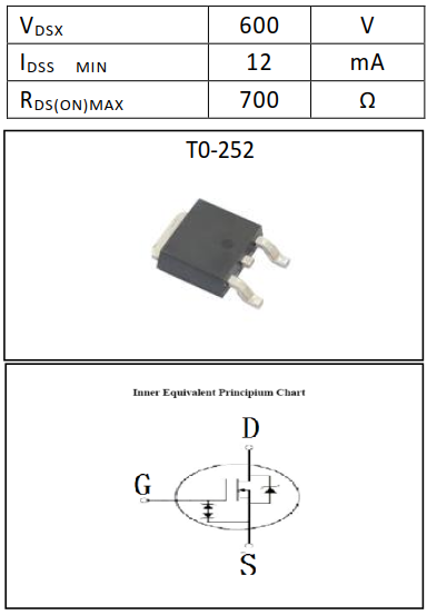 N溝道600V/12mA耗盡型MOSFET電路圖