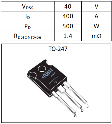 N溝道增強型400A/40V MOSFET