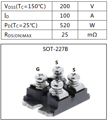 SOT-227封裝N溝道增強(qiáng)型100A/200V MOSFET