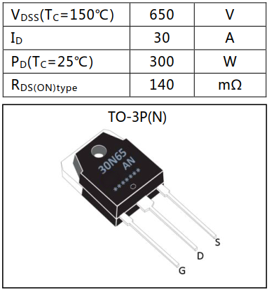 N溝道增強(qiáng)型30A/650V MOSFET