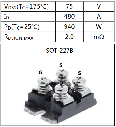 N溝道增強型480A/75V MOSFET