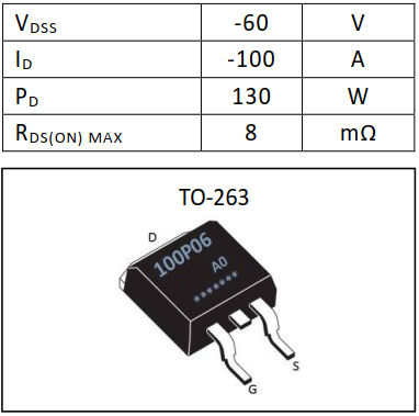 P溝道100A/60V MOSFET