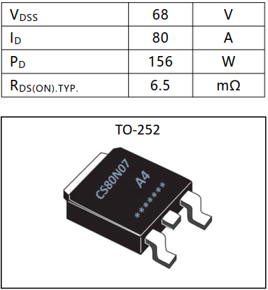 N溝道增強(qiáng)型80A/68V MOSFET