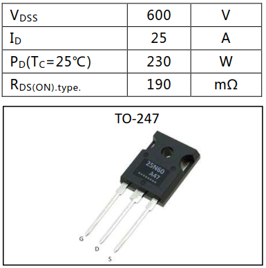 N溝道增強(qiáng)型25A/600V MOSFET