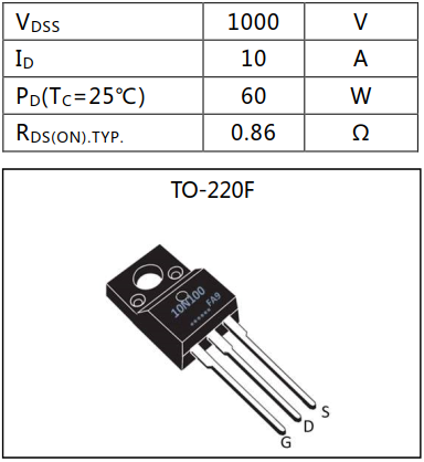 N溝道增強(qiáng)型10A/1000V MOSFET