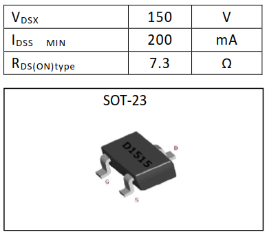 N溝道耗盡型200mA/150V MOSFET