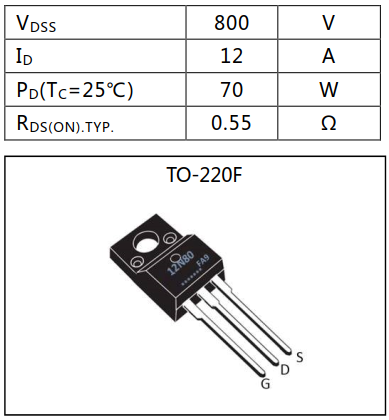 N溝道增強(qiáng)型12A/800V MOSFET