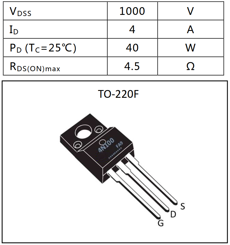 N溝道4A/1000V增強型MOSFET