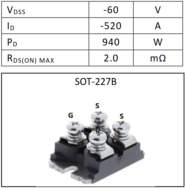 大電流PMOS 520A/60V場效應管